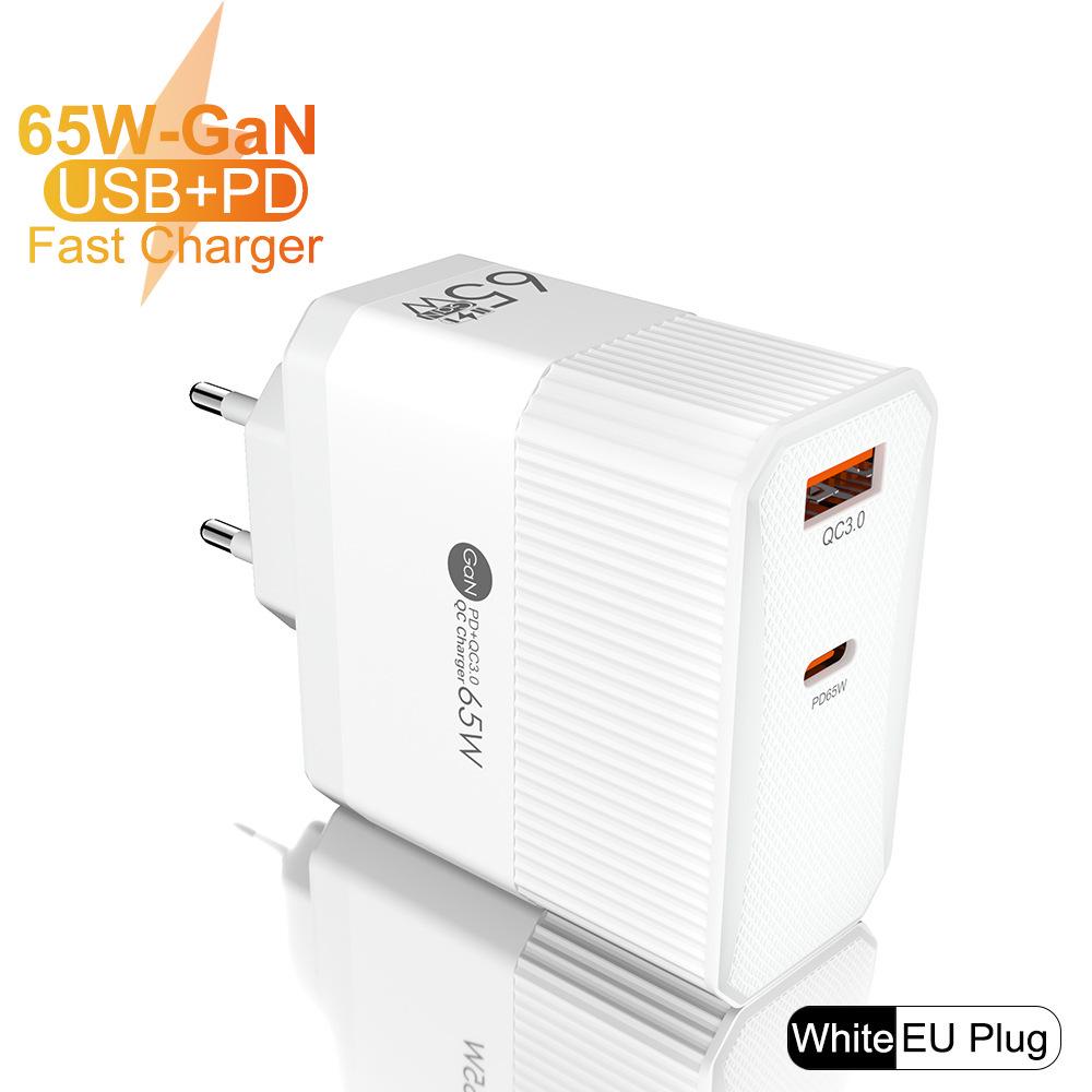Быстрое зарядное устройство GaN 65 Вт QC3.0 для телефонов и планшетов, стандарт ЕС