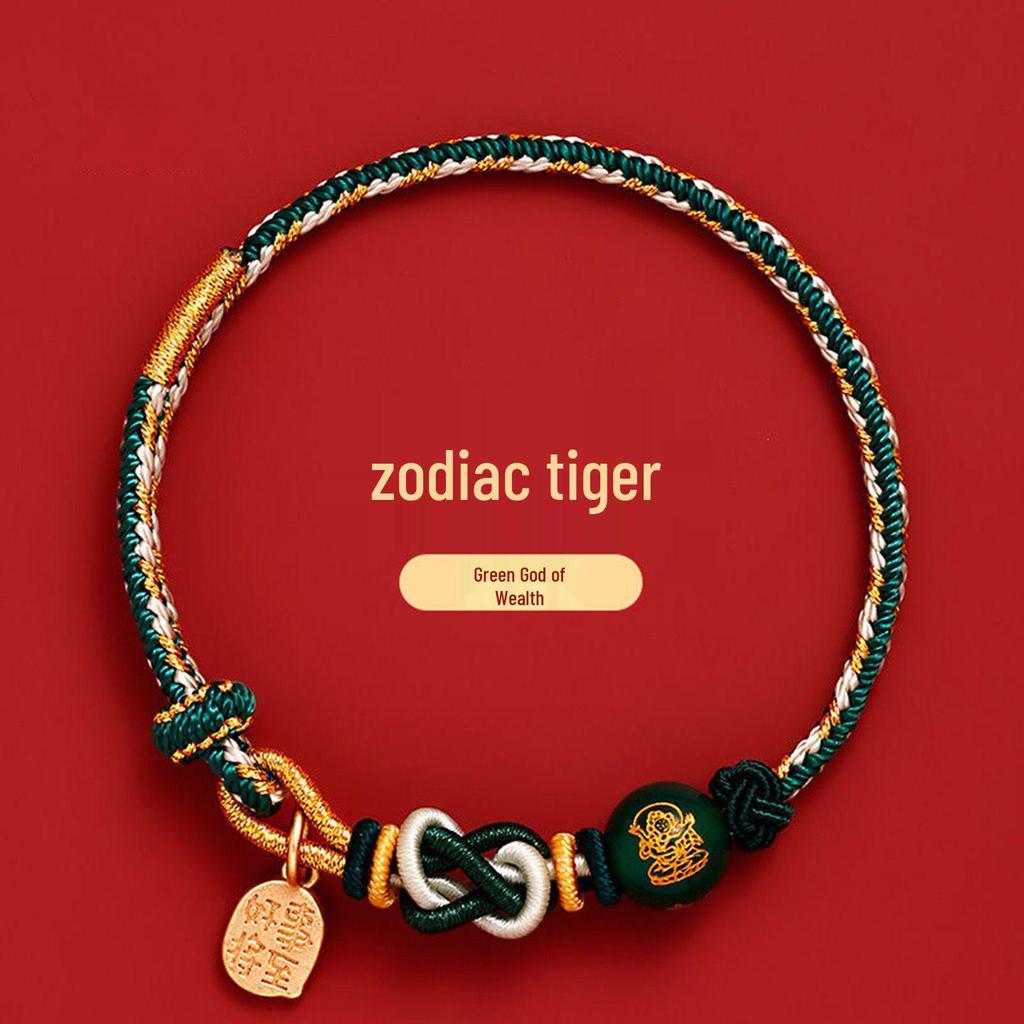 Браслет из красной нити 'Год Змеи 2025' с талисманом 'Пять Путей Бога Богатства'