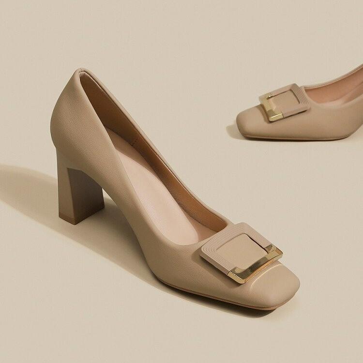 Мода Весна новые квадратный носок толстый каблук женские туфли-лодочки с пряжкой профессиональные туфли на высоком каблуке
