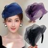 French Style Mesh Hair Hoop Bead Hat Shape Hairband Sweet Yarn Half Hat Headband  Ladies