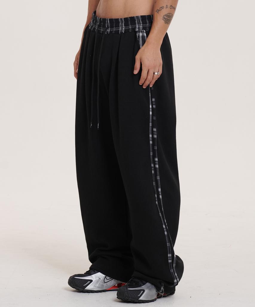 RAW LAB Check Line One-Pleat Sweatpants (Black)