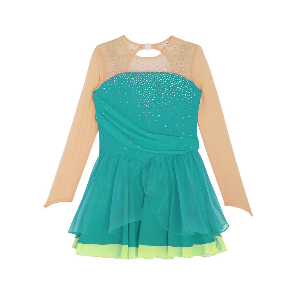 Костюм для фигурного катания для девочек, лирическое балетное танцевальное платье с вырезом на спине, блестящие стразы, современная лирическая танцевальная одежда