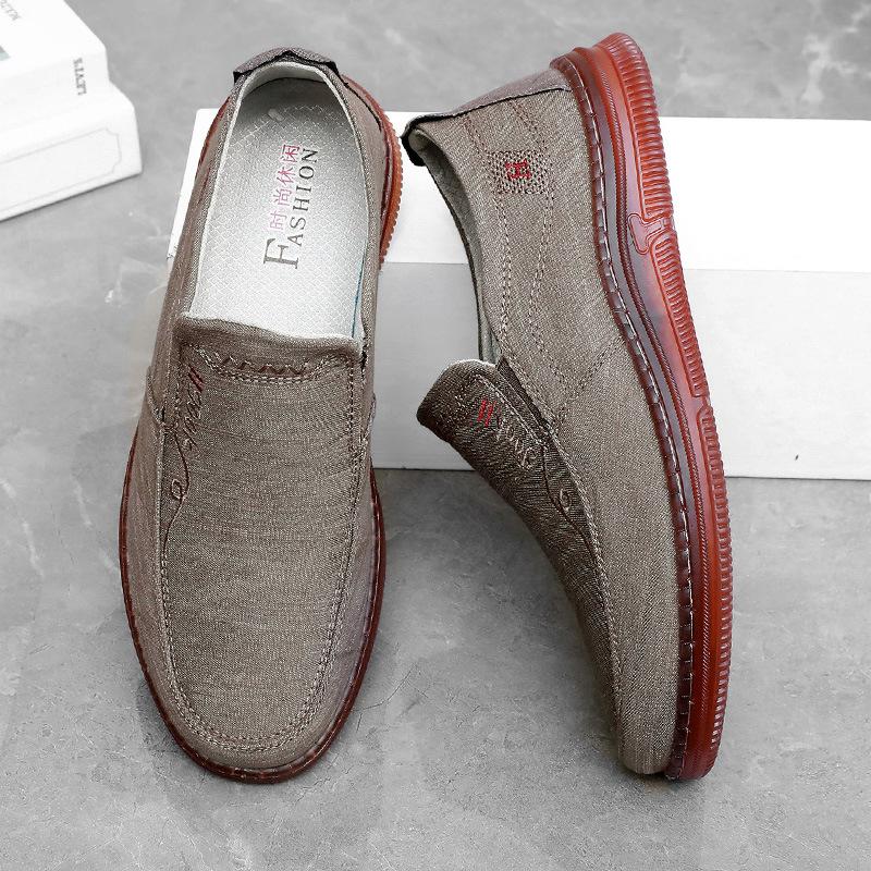 Тканевые туфли мужские весенне-осенние дышащие льняные мягкая подошва из говяжьей кожи повседневные туфли нескользящие удобные туфли для папы