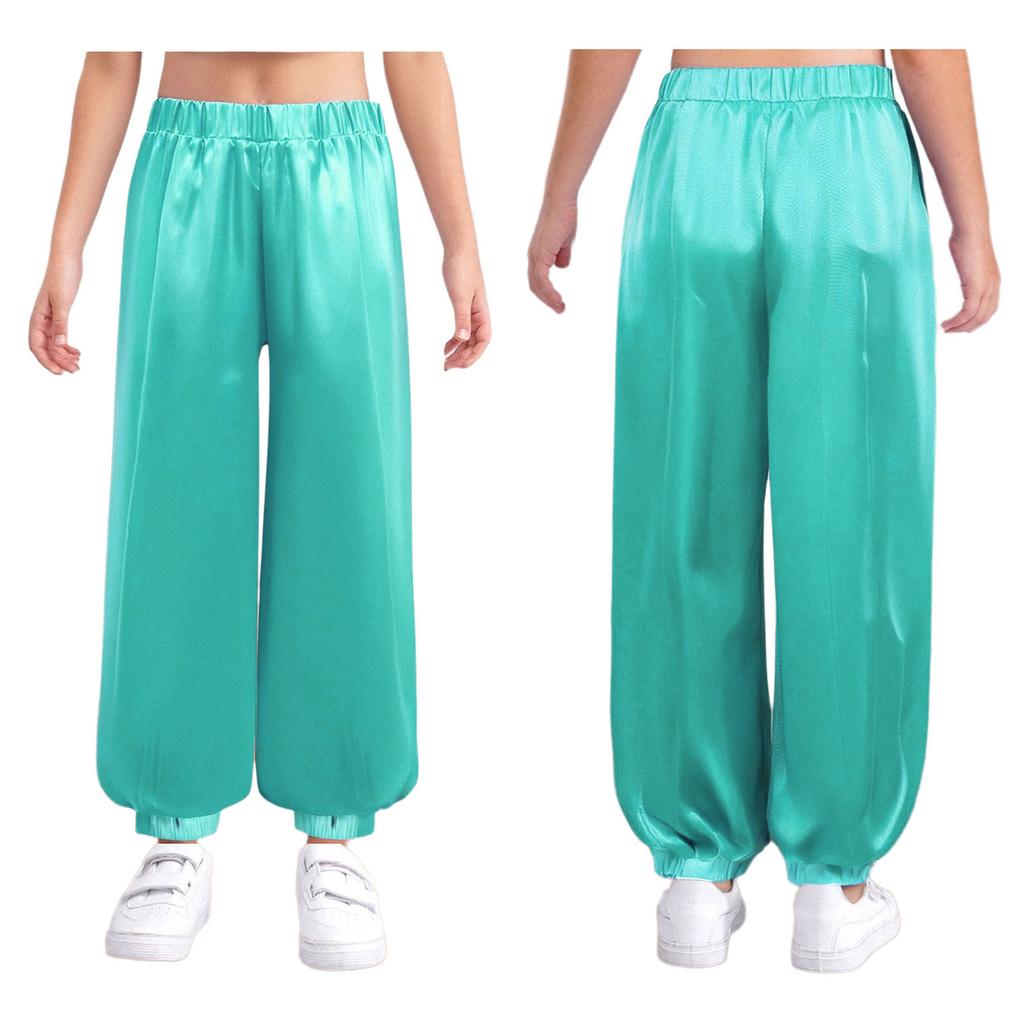 Kids Performance Bloomers - Loose Satin Belly Dance Pants with Elastic Waistband for Parties & Shows