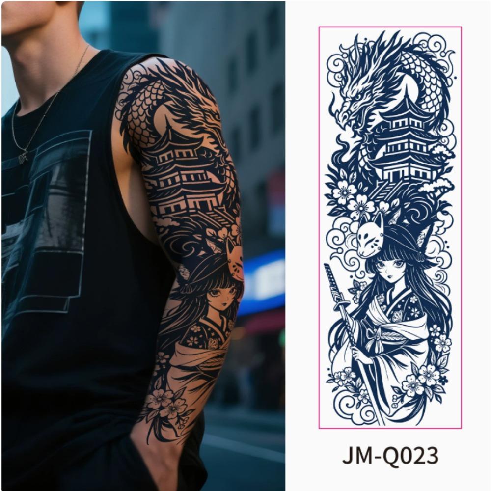Full Arm Herbal Juice Tattoo Sticker Waterproof Non-Reflective Semi-Permanent Dark Flower Arm Tattoo Sticker