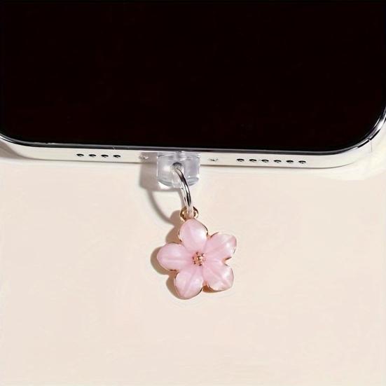 Cherry Blossom Dust Plugs Pendant for Phone Type C Charging Port Dust Plugs Charm Wear-Resistant Phone Accessories
