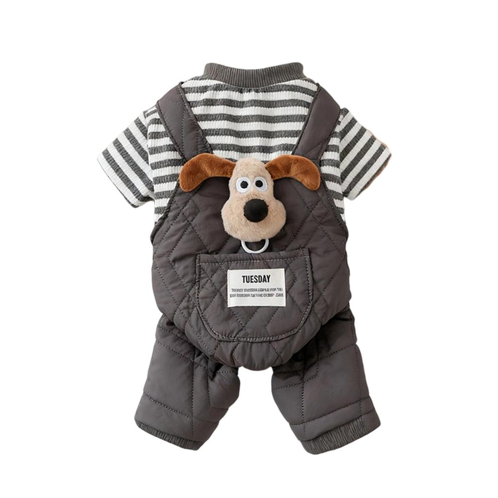 Зимний комбинезон для собак: Толстый четырехногий мультяшный персонаж с большим карманом для маленькой собаки (Тедди)