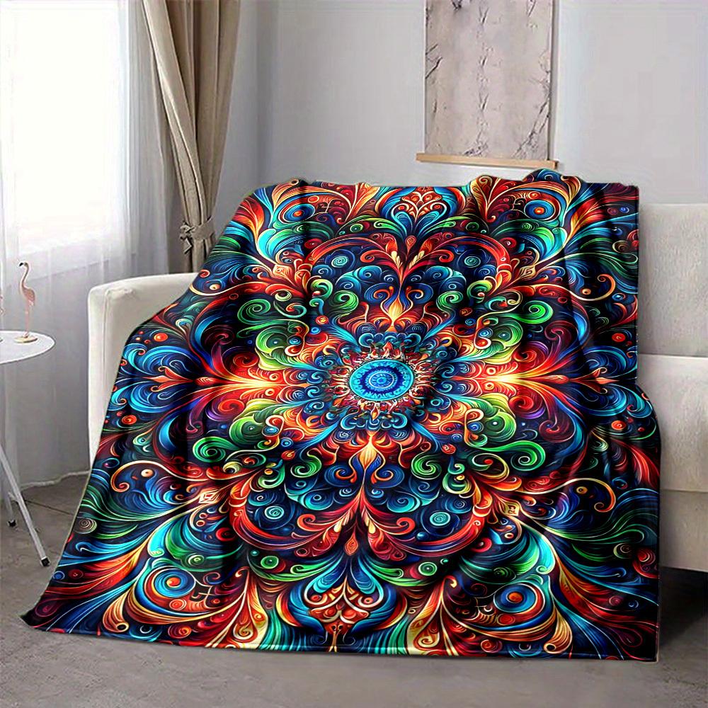 1pc Psychedelic Patterns Soft & Warm Polyester Knit Blanket, Digital Printed, All-Season Throw for Napping, Traveling, Sofa yy250906015