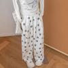 White Dog Paw Printed Milk Fu Wide-leg Pants Women's Summer Thin New Small Drape Ice Silk Yamamoto Pants