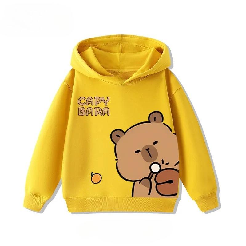 Autumn 3-12Y Cartoon Cute Capybara Print Children's Hooded Hoodies Casual Fashionable Comfortable Boy Girl Sweatshirt Pullover