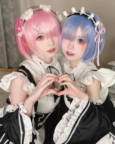 ReZero Starting Life Another World Cosplay Wig Rem Ram Emilia Natsuki Subaru Maid Outfit Costume Adult