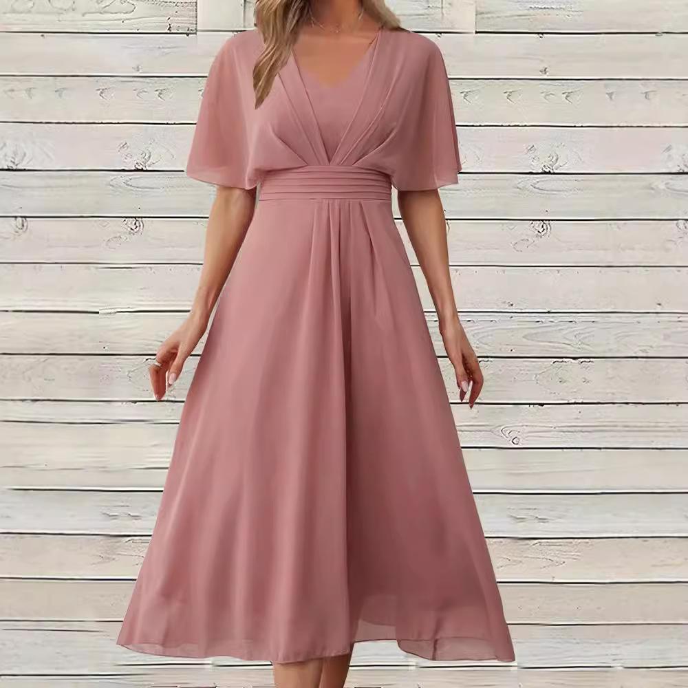 Новое женское платье, сексуальное шифоновое платье-маятник с V-образным вырезом и короткими рукавами