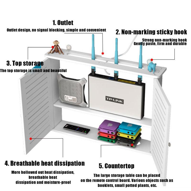 Большие коробки для хранения на полке беспроводного маршрутизатора Wi-Fi Кабель Power Plus Проволочный кронштейн