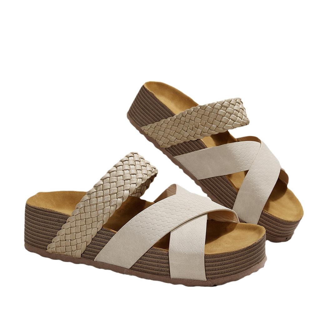 Женская обувь большого размера, пляжные женские тапочки с толстой подошвой, повседневные женские туфли с косым каблуком