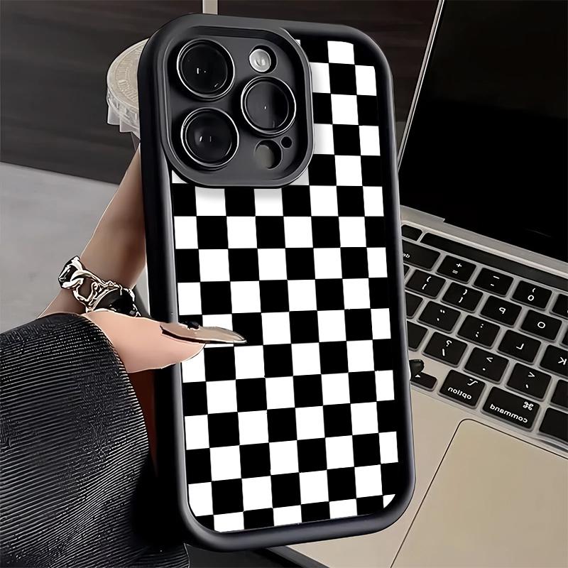 Чехол для телефона iPhone 17 Air 16E 15 16 Pro Max Ретро Классическая Шахматная Доска Клетка Чехол 14 Plus 13 12 Mini Мягкий Силиконовый Funda