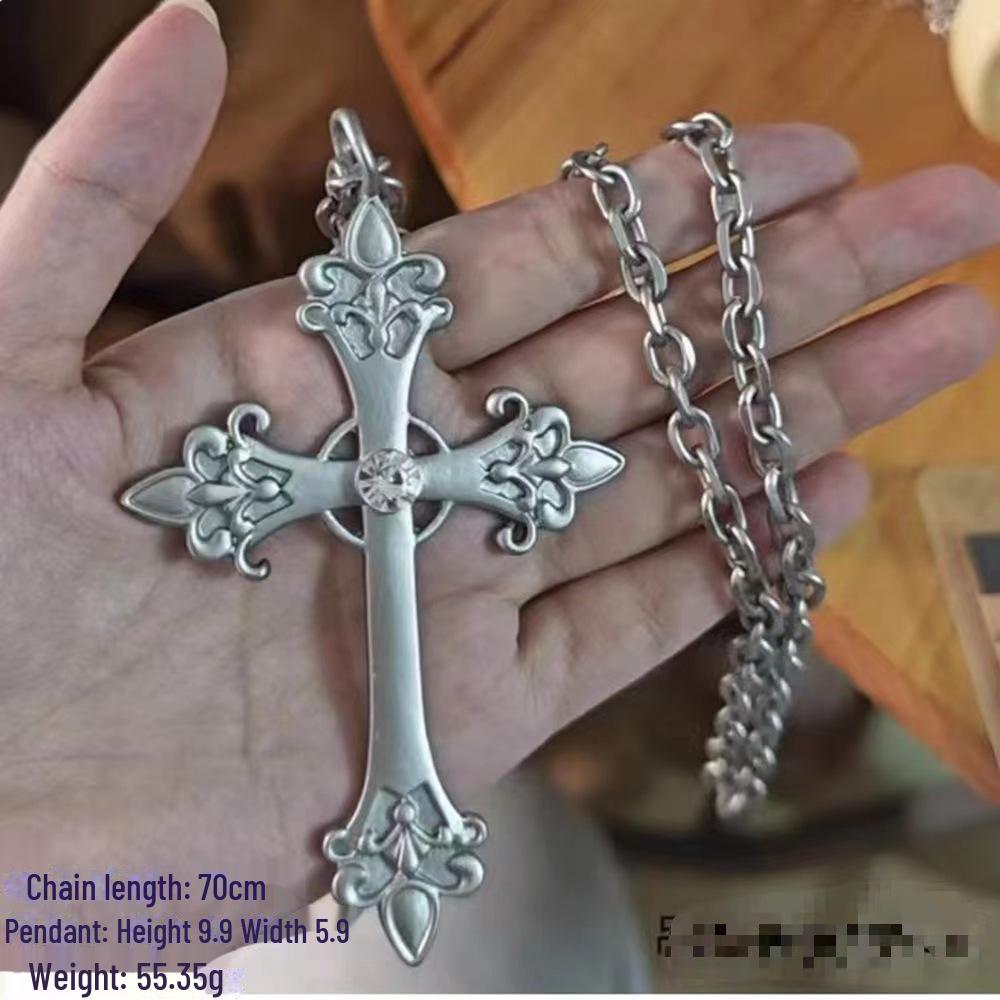 Ожерелье с подвеской в виде креста в стиле барокко - темная уличная ретро-мода, тяжелая нержавеющая сталь