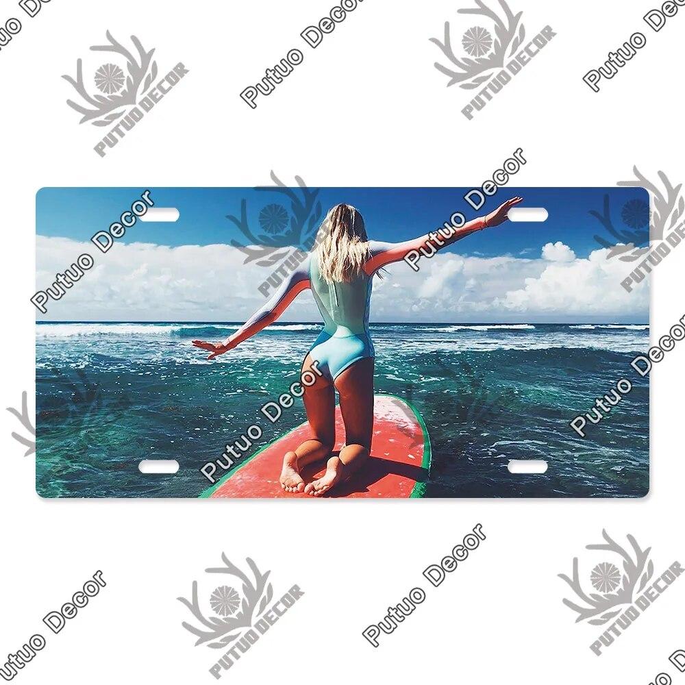 Putuo Decor Beach Licenses Plate Vintage Tin Sign Plaque Metal Car Plate for Living Room Door House Home Wall Art Decor