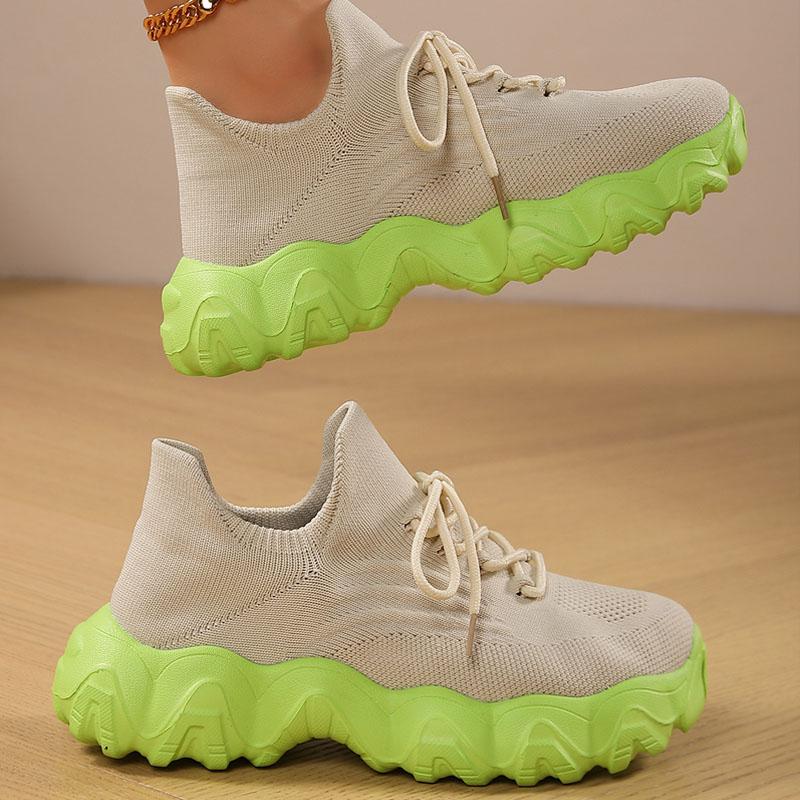 Женская повседневная обувь унисекс для ходьбы, бега, спортивная обувь, дышащие трикотажные сетчатые кроссовки, модные носки на толстой подошве и платформе