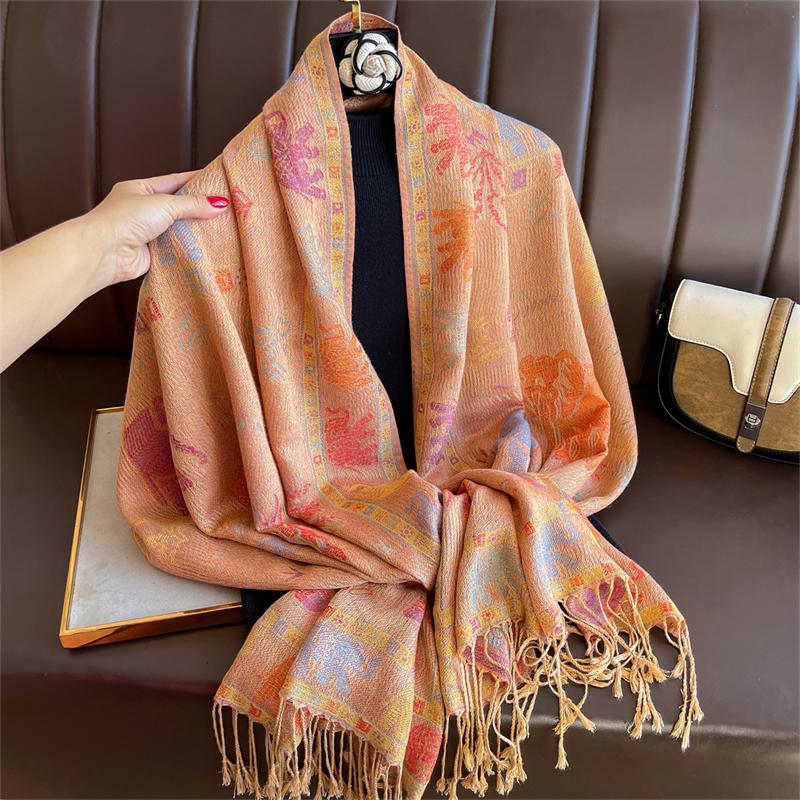 Autumn Scarf Women Pashmina Shawls Jacquard Cashmere Blanket Warm Thick Stoles for Lady Outdoor Paisley Religion Bufanda Scarf