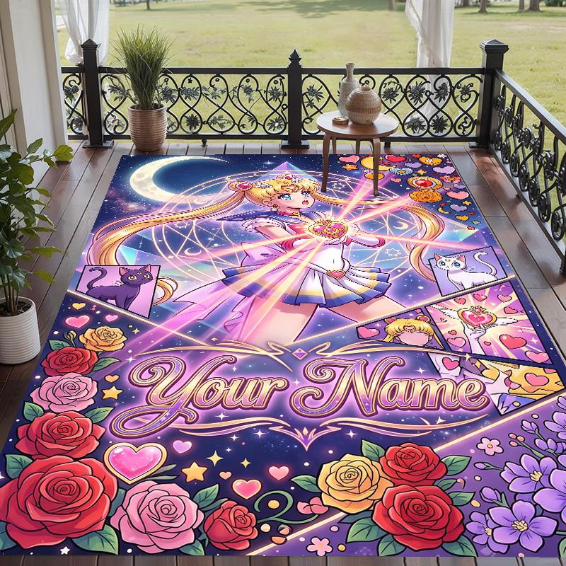 Custom Text Sailor Moon Pattern Floor Rug Soft Indoor Carpet Mat Living Room Bedroom