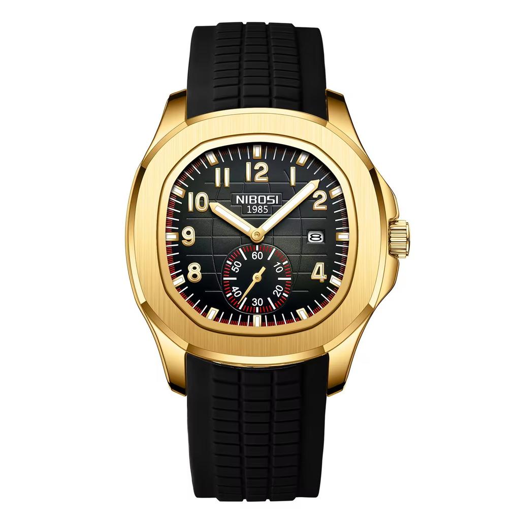 Nibosi 2653 Fashion Mens Trendy Wristwatch Auto Date Chronograph Silicone Stainless Steel Strap Men's Quartz Watch for Men Reloj