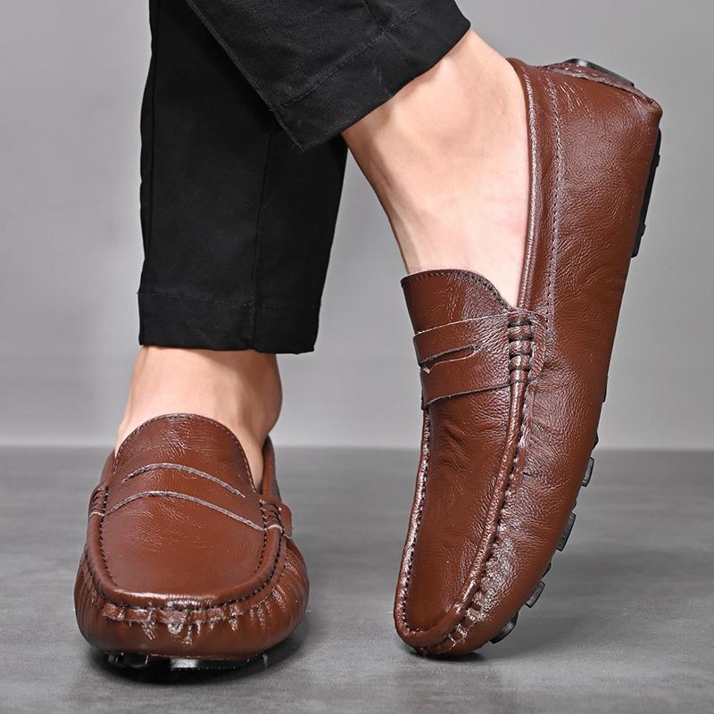 Men’s Moccasins White Loafer Brown Driving Shoes Comfort Flats Wide Shoes Slip-ons Plus Size Shoes for Men Over Sized