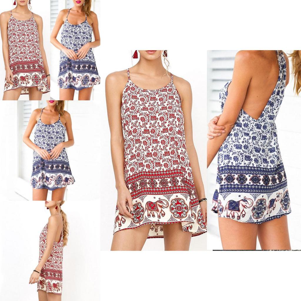 Elegant Women Summer Sleeveless Spaghetti Strap Evening Cocktail Beach Mini Dress