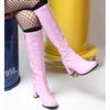 Woman Gogo Boots Square Heel Knee-High Classic Square Toe Boots PU Leather Zip Boots Unisex Party Dress Dance Shoes