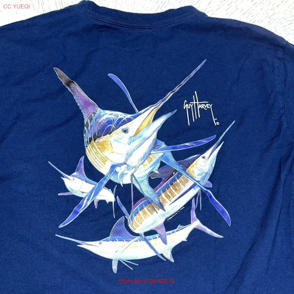 Футболка Guy Harvey Размер L Синяя Рыбалка Марлин Круглый вырез Повседневная Винтажная Стиранная Эластичная Унисекс Графическая Стильная мужская Дышащая