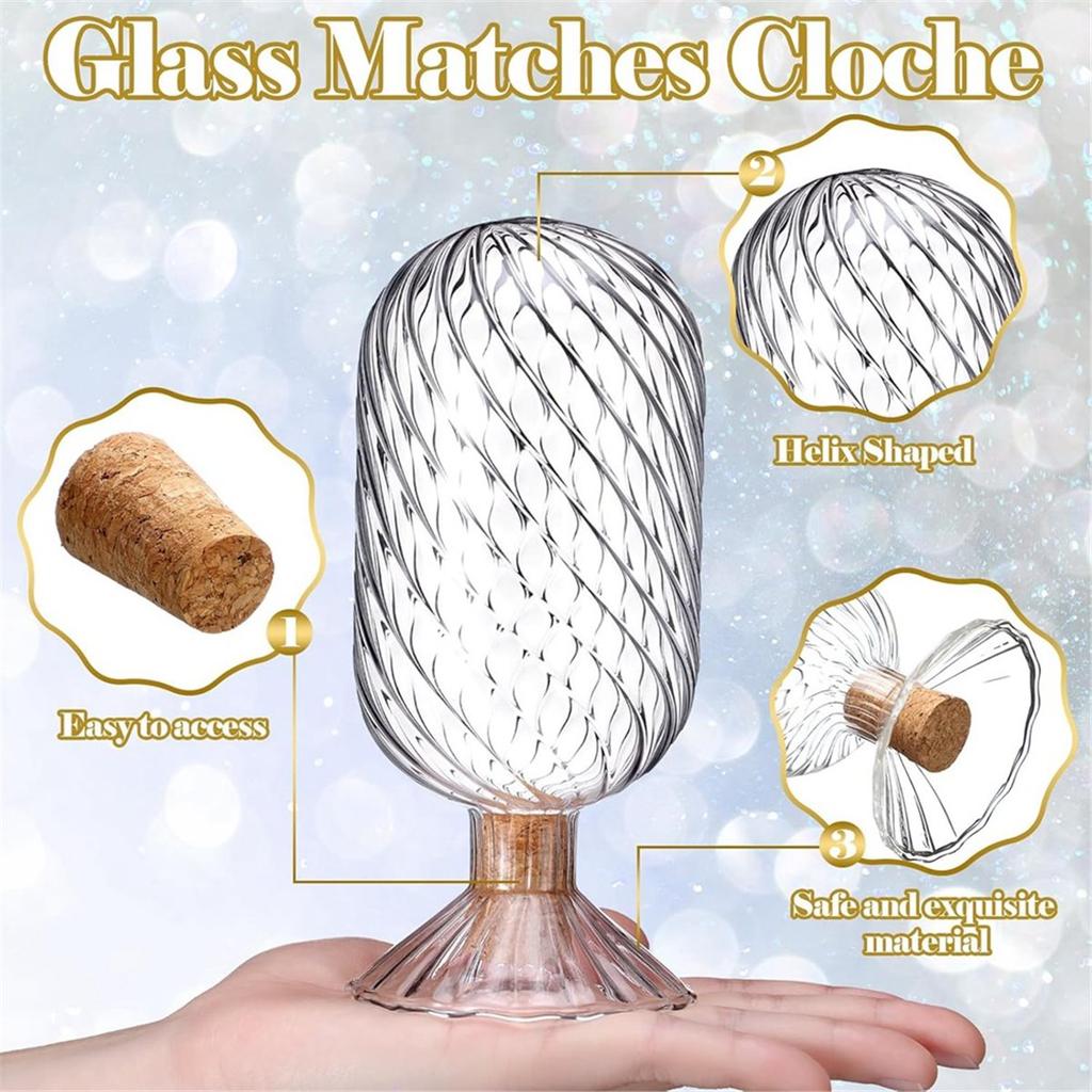 2pcs Helix Shaped Glass Matches Cloche Decorative for 4 Inch Candle Matches Trendy Fireplace Display,Not Include Matches