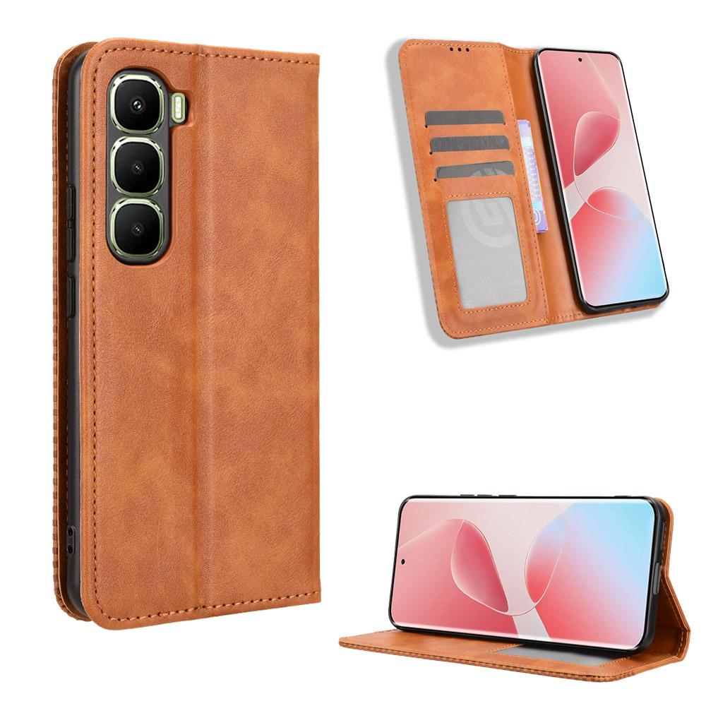 For Infinix Hot 60 Pro 4G Leather Case Wallet Stand Retro Texture Phone Cover