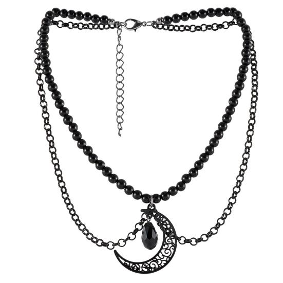 Готическое ожерелье женское ожерелье на Хэллоуин кулон в виде черной луны с многослойными металлическими цепочками бусинами ожерелье-чокер с летучей мышью для костюма для косплея