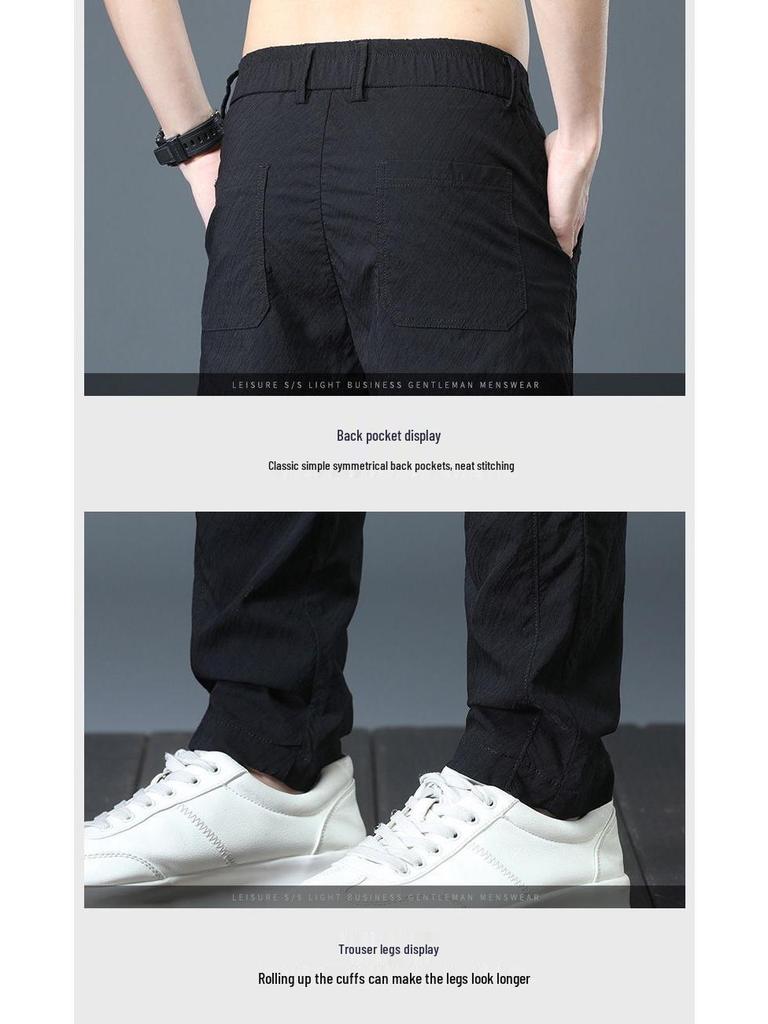 Men's Breathable Ice Silk Quick-Dry Casual Pants - Elastic, Loose, Trendy, and All-Match for Summer