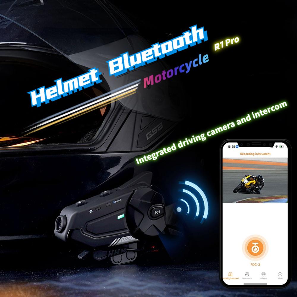 Водонепроницаемая Bluetooth-гарнитура-интерком для шлема, со встроенным Wi-Fi и видеорегистратором 2K для общения во время езды на мотоцикле