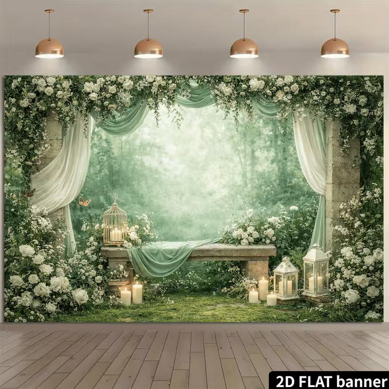 2D Фотозона Задний фон Зачарованный Лес Каменная скамейка