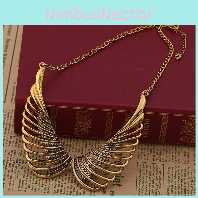 Fashionable Retro Angel Wing Pendant Women Metal Necklace Accessory