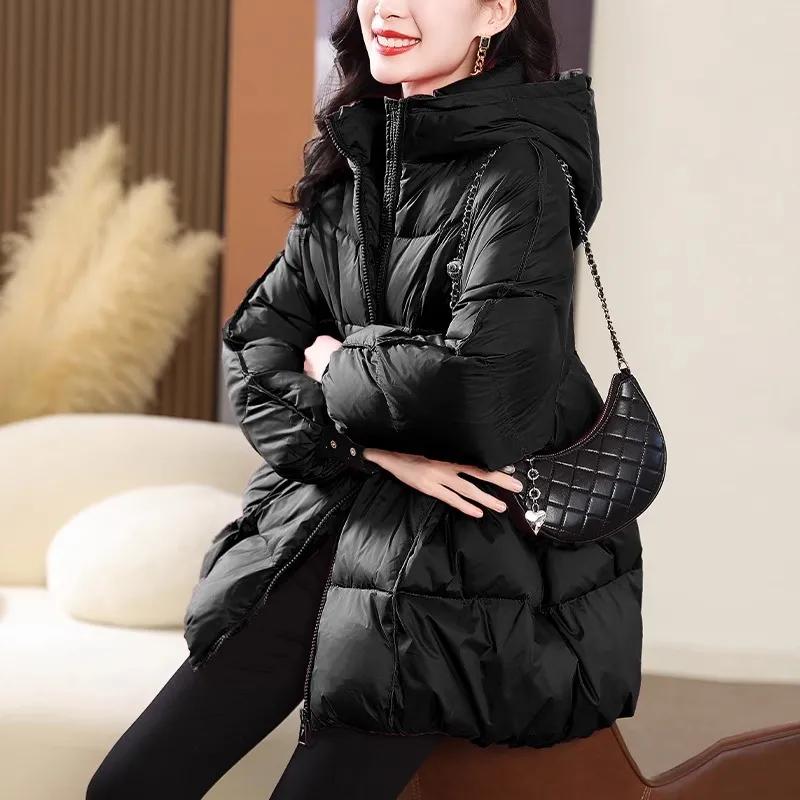Purple Down Jacket Women's Winter High-end Loose Mid-length Hooded Bread Jacket