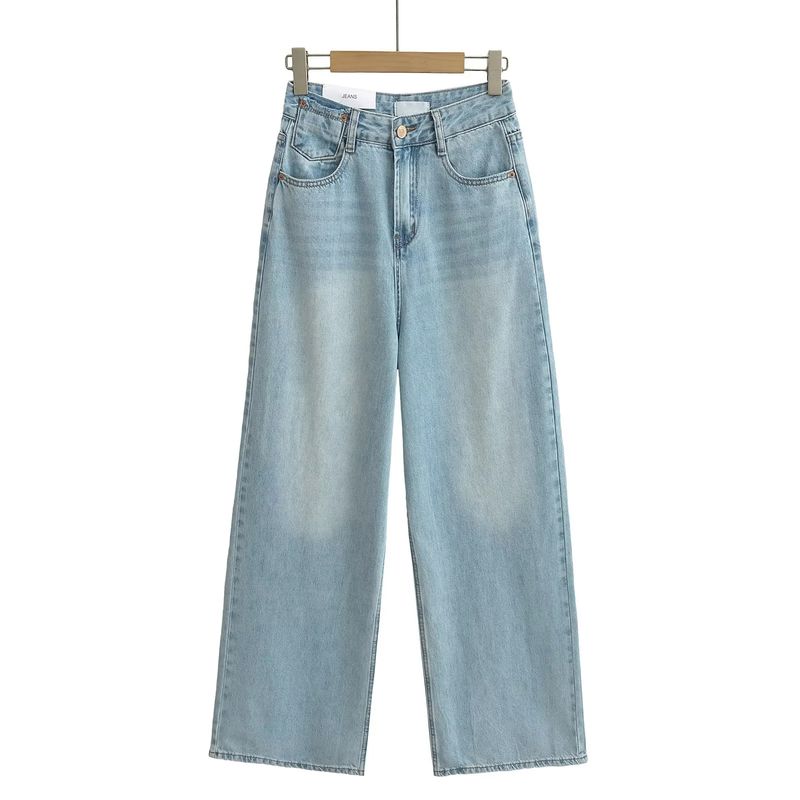 Summer New Women Clothes American Frayed Pocket Decoration High Waist Slimming Drape Straight Loose Mop Jeans