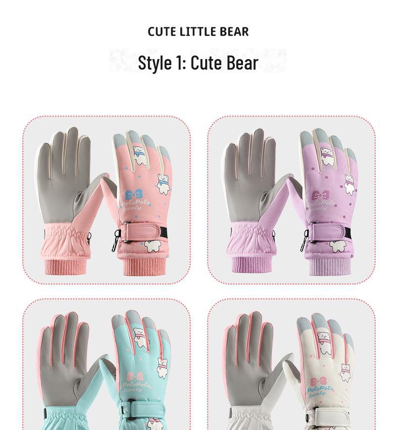 Kids' Winter Touch Screen Ski Gloves - Non-Slip, Windproof, Warm, Five-Finger Design with Velvet Lining