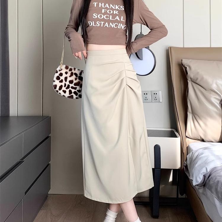 Юбки миди однотонные плиссированные элегантные корейские весенне-летние уличные повседневные юбки женская одежда