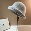 Internet celebrity explosion turned eaves rabbit fur basin hat autumn and winter simple plush sweet face small casual hat female tide