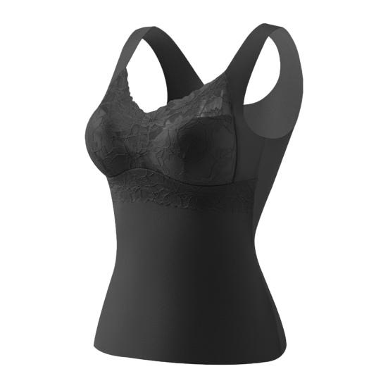 Women's Thermal Tank Tops with Built In Bra Lace Padded Sleeveless Camisole Undershirt Soft Warm Base Layer Vest