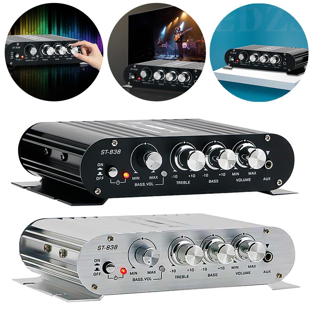 ST-838 Hi-Fi 2.1-канальный усилитель мощности с регулировкой басов и высоких частот 80 Вт*2 Аудиоусилитель Черный Автомобильный Домашний Усилитель Мини Медиаплеер