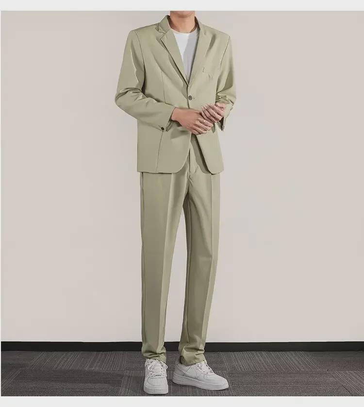 Мужской модный повседневный деловой костюм в корейском стиле, весна 2024 г., элегантный однотонный, не требует глажки