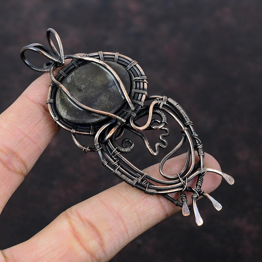 Подвеска из иолита, обернутая медной проволокой, подвеска из драгоценного камня, иолит, медные украшения, изготовленные вручную, изумительная подвеска, обернутая проволокой, специальный женский подарок