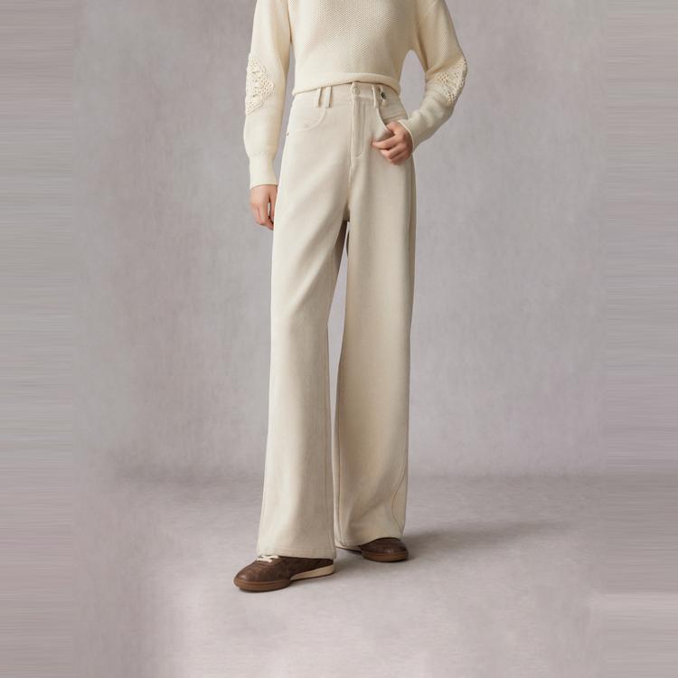 ELLE Женские брюки широкие однотонные простые повседневные брюки женские Off-White EK40339 в французском стиле, высокого качества