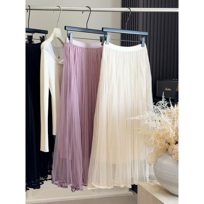 Elegant super fairy mesh splicing skirt women's spring and summer new high waist and thin temperament medium and long fairy skirt