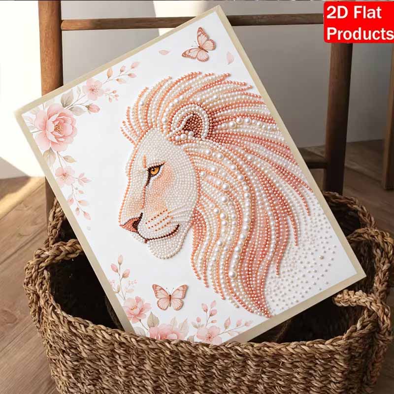 Pearl Art Painting Pink Lion Floral Home Wall Decor Pearl Gemstone Painting Picture Crafts Adult/Beginner Gift Creative Home Decor Unframed DIY