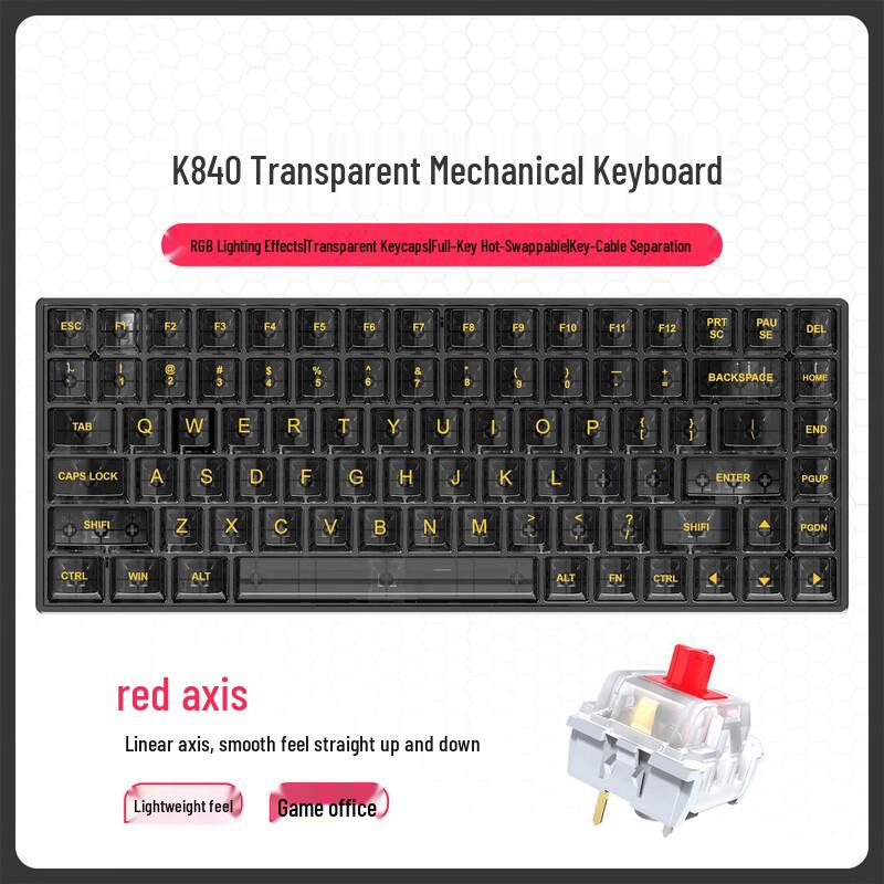 Y-FRUITFUL K840 84-Key RGB Hot-Swappable Mechanical Keyboard with Transparent Keycaps