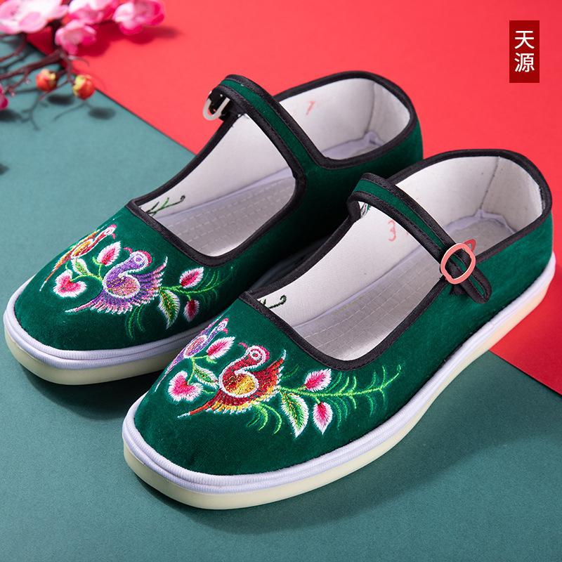 Туфли «Старый Пекин», тканевые туфли, женские туфли с вышивкой, нескользящие бабушкины туфли с одним ремешком, туфли для мам, танцевальная обувь